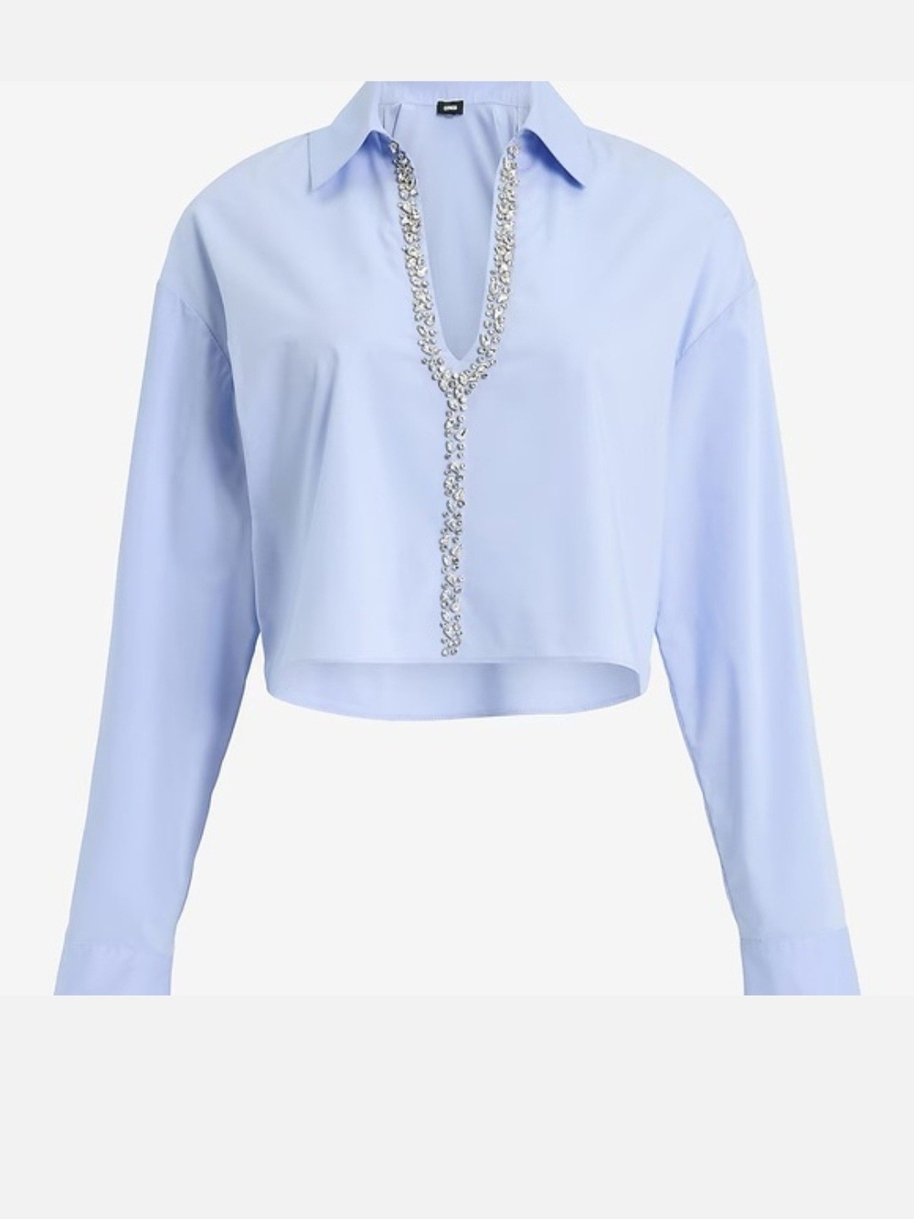 Elegant WHITE Embellished Cropped Shirt